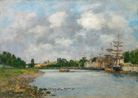 View of the Port of Saint-Valery-sur-Somme Black Ornate Wood Framed Art Print with Double Matting by Boudin, Eugene