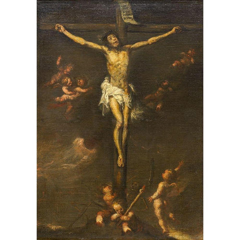 Crucifixion Gold Ornate Wood Framed Art Print with Double Matting by Spain 19th Century