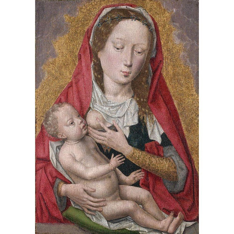 Virgin and Child White Modern Wood Framed Art Print by Memling, workshop ofÂ Hans