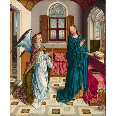 The Annunciation Gold Ornate Wood Framed Art Print with Double Matting by Bouts, Albert