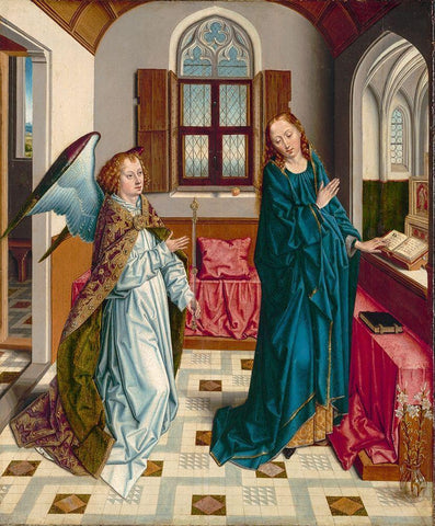 The Annunciation Black Ornate Wood Framed Art Print with Double Matting by Bouts, Albert