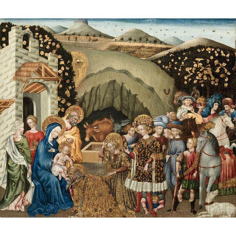 The Adoration of the Magi Gold Ornate Wood Framed Art Print with Double Matting by Paolo, Giovanni di