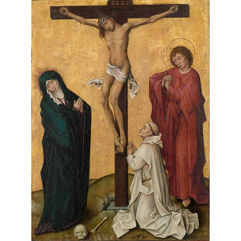 The Crucifixion with a Carthusian Monk Gold Ornate Wood Framed Art Print with Double Matting by van der Weyden, Roger