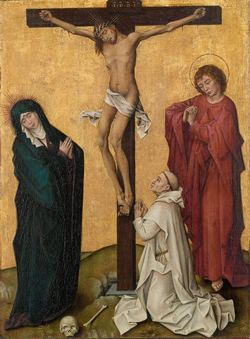 The Crucifixion with a Carthusian Monk Black Ornate Wood Framed Art Print with Double Matting by van der Weyden, Roger