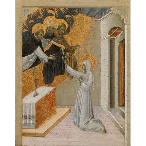 St. Catherine of Siena Invested with the Dominican Habit White Modern Wood Framed Art Print by Paolo, Giovanni di