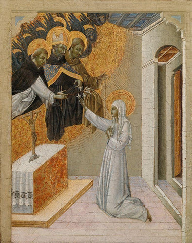 St. Catherine of Siena Invested with the Dominican Habit Black Ornate Wood Framed Art Print with Double Matting by Paolo, Giovanni di