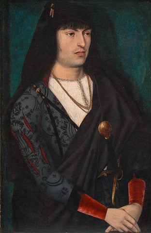 Portrait of a Man White Modern Wood Framed Art Print with Double Matting by France 15th Century