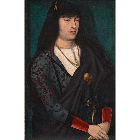 Portrait of a Man Black Modern Wood Framed Art Print by France 15th Century
