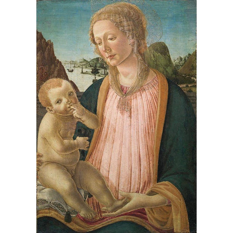 Madonna and Child Gold Ornate Wood Framed Art Print with Double Matting by Botticini, Francesco