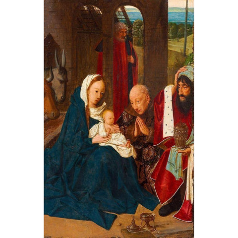 The Adoration of the Magi Gold Ornate Wood Framed Art Print with Double Matting by Jans, Geertgen tot Sint