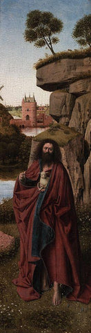 Saint John the Baptist in a Landscape White Modern Wood Framed Art Print with Double Matting by Christus, Petrus