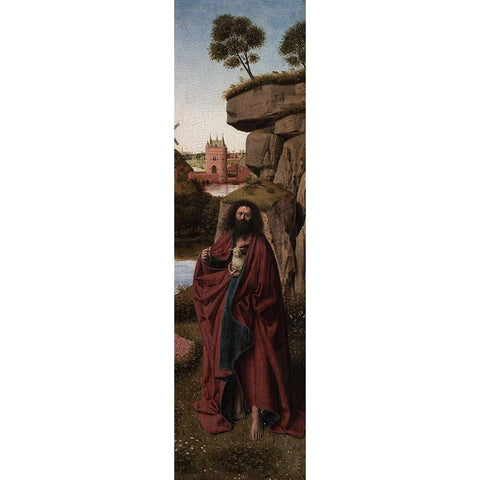 Saint John the Baptist in a Landscape Black Modern Wood Framed Art Print with Double Matting by Christus, Petrus