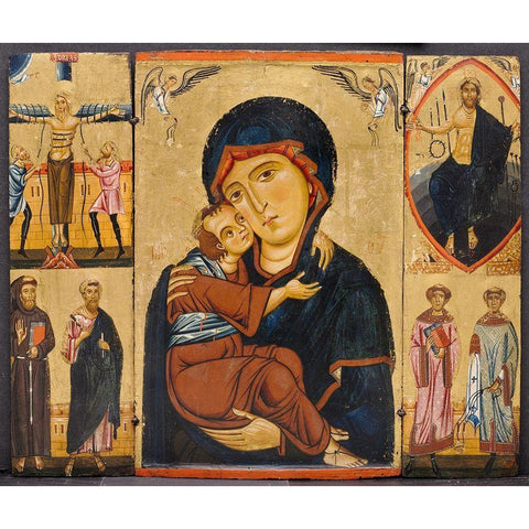 Virgin and Child with Saints Black Modern Wood Framed Art Print with Double Matting by Berlinghiero