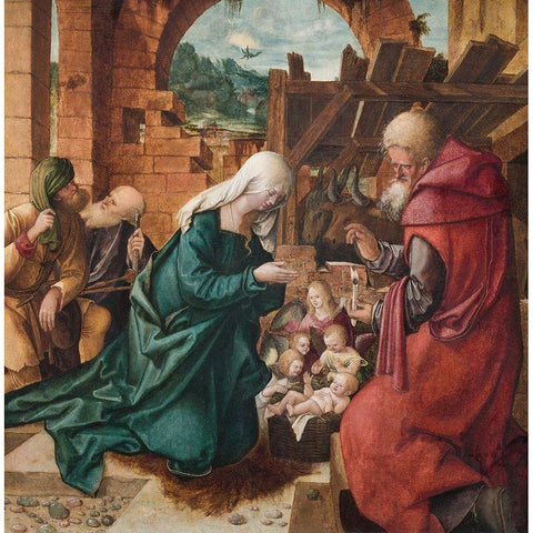 Adoration of the Shepherds Black Modern Wood Framed Art Print with Double Matting by Schaufelein, Hans Leonhard