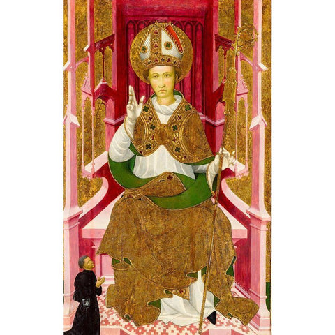 A Bishop Saint with a Donor Black Modern Wood Framed Art Print with Double Matting by Spain 15th Century