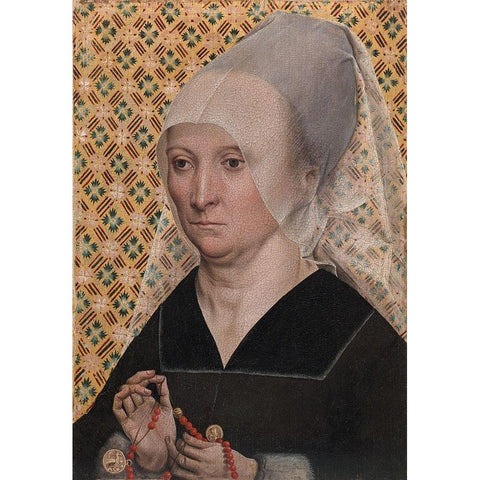 Portrait of a Woman Black Modern Wood Framed Art Print with Double Matting by Master of the Holy Kinship