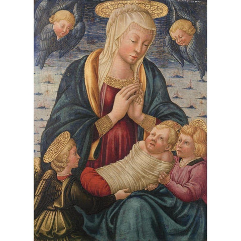 Virgin and Child with Angels Black Modern Wood Framed Art Print with Double Matting by Bicci, Neri de