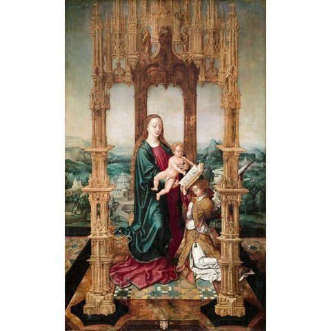 Virgin and Child under a Canopy Gold Ornate Wood Framed Art Print with Double Matting by Netherlands 16th Century