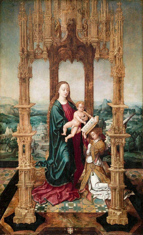 Virgin and Child under a Canopy White Modern Wood Framed Art Print with Double Matting by Netherlands 16th Century