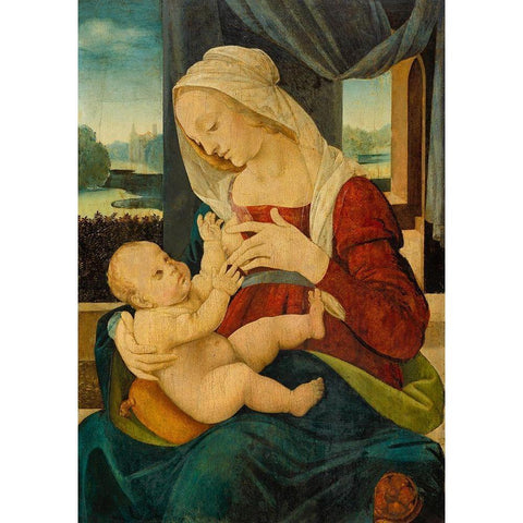 Virgin and Child Gold Ornate Wood Framed Art Print with Double Matting by di Credi, Lorenzo Follwer Of