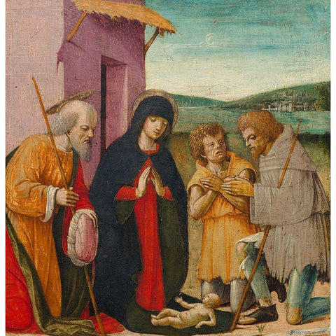 Adoration of the Shepherds Black Modern Wood Framed Art Print with Double Matting by Italy 15th Century