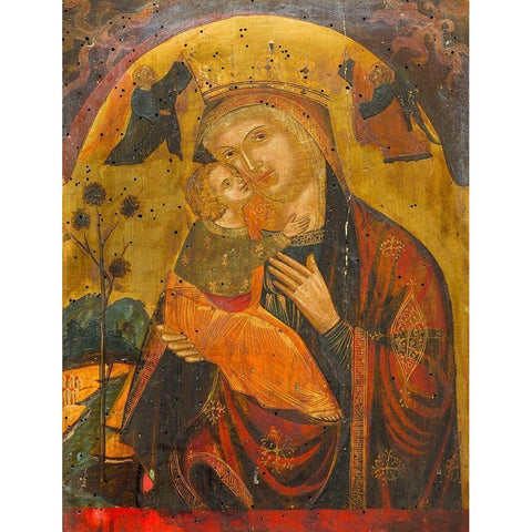 Virgin and Child Black Modern Wood Framed Art Print with Double Matting by Byzantine 15th Century