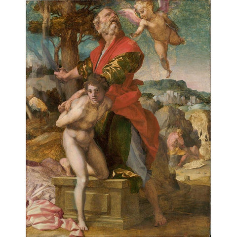 The Sacrifice of Isaac Gold Ornate Wood Framed Art Print with Double Matting by Sarto, Andrea del