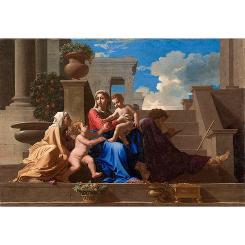 The Holy Family on the Steps Black Modern Wood Framed Art Print with Double Matting by Poussin, Nicolas