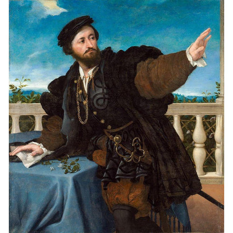Portrait of a Man, possibly Girolamo Rosati Black Modern Wood Framed Art Print with Double Matting by Lotto, Lorenzo