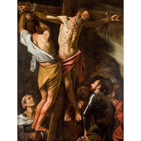 The Crucifixion of Saint Andrew Gold Ornate Wood Framed Art Print with Double Matting by Caravaggio