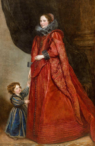 A Genoese Lady with Her Child Black Ornate Wood Framed Art Print with Double Matting by Dyck, Anthony van