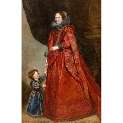 A Genoese Lady with Her Child Black Modern Wood Framed Art Print by Dyck, Anthony van