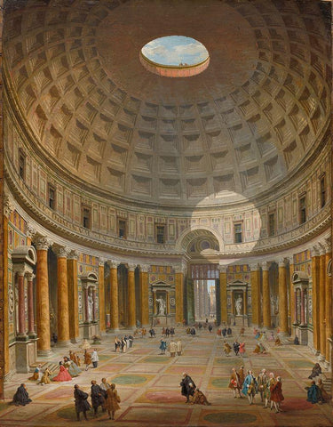 Interior of the Pantheon, Rome White Modern Wood Framed Art Print with Double Matting by Panini, Giovanni Paolo