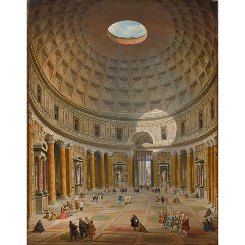 Interior of the Pantheon, Rome Gold Ornate Wood Framed Art Print with Double Matting by Panini, Giovanni Paolo