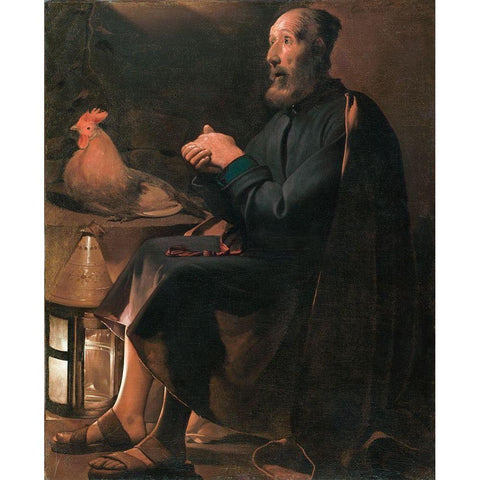 Saint Peter Repentant Black Modern Wood Framed Art Print with Double Matting by de la Tour, Georges