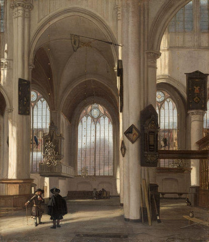 Interior of a Church Black Ornate Wood Framed Art Print with Double Matting by Witte, Emanuel de