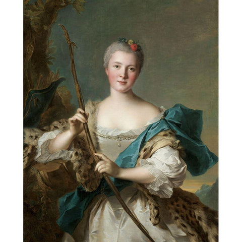 Portrait of a Woman as Diana Black Modern Wood Framed Art Print with Double Matting by Nattier, Jean-Marc