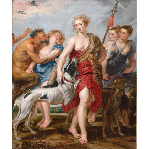 Diana and Her Nymphs Departing for the Hunt Gold Ornate Wood Framed Art Print with Double Matting by Rubens, Peter Paul