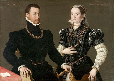 Portrait of a Couple White Modern Wood Framed Art Print with Double Matting by Italy 16th Century