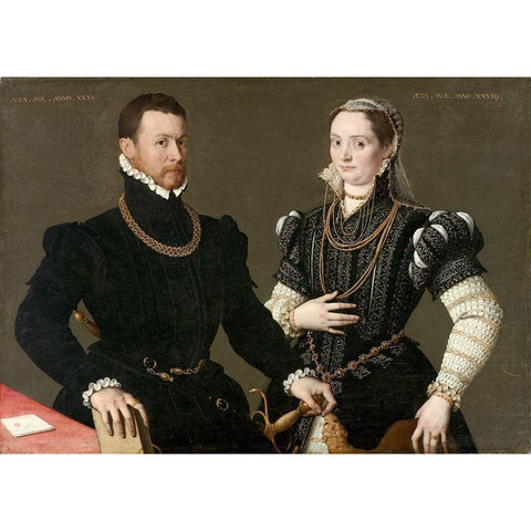 Portrait of a Couple Black Modern Wood Framed Art Print with Double Matting by Italy 16th Century