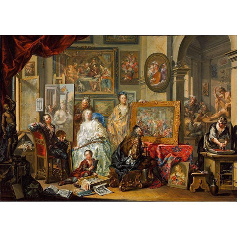 The Artists Studio White Modern Wood Framed Art Print by Platzer, Johann Georg