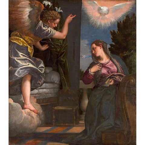 The Annunciation Black Modern Wood Framed Art Print with Double Matting by VeroneseÂ , Paolo