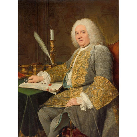 Portrait of Jean-Gabriel du Theil at the Signing of the Treaty of Vienna Gold Ornate Wood Framed Art Print with Double Matting by Aved, Jacques Andre Joseph