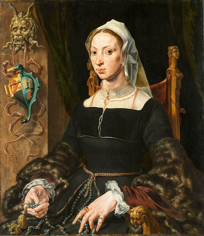 Portrait of Machtelt Suijs White Modern Wood Framed Art Print with Double Matting by Heemskerck, Maerten van