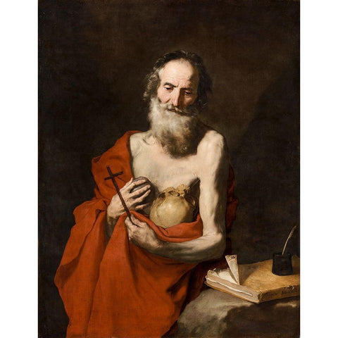 Saint Jerome Black Modern Wood Framed Art Print with Double Matting by Ribera, Jusepe de