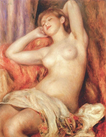 Sleeping Nude White Modern Wood Framed Art Print with Double Matting by Renoir, Pierre-Auguste