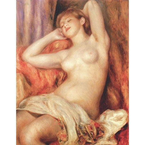 Sleeping Nude Black Modern Wood Framed Art Print with Double Matting by Renoir, Pierre-Auguste