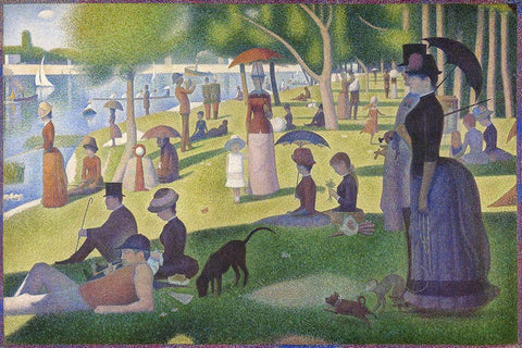 A Sunday on La Grande Jatte 1884 White Modern Wood Framed Art Print with Double Matting by Seurat, Georges