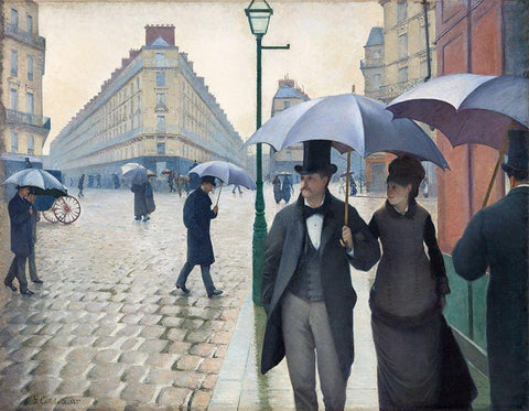 Paris Street; Rainy Day 1877 White Modern Wood Framed Art Print with Double Matting by Caillebotte, Gustave