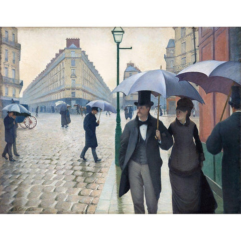 Paris Street; Rainy Day 1877 White Modern Wood Framed Art Print by Caillebotte, Gustave